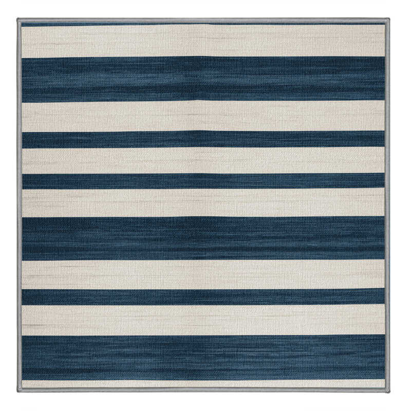 Washable Slate Blue White Striped Area Rug, Runner 2' x 4'