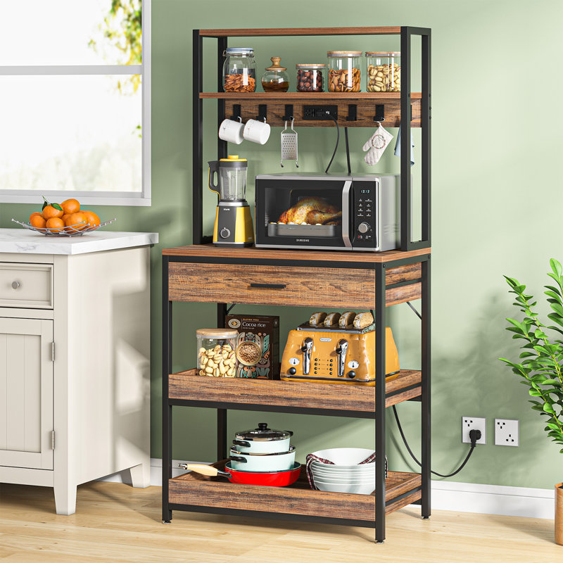 Rozel 31.4961'' Steel Standard Baker's Rack with Microwave Compatibility, Rustic Brown/Black