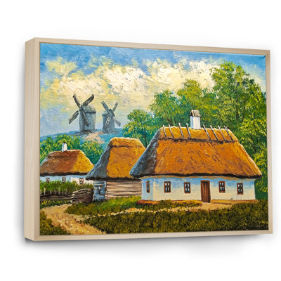 Vieux village rustique, paysage, art mural traditionnel