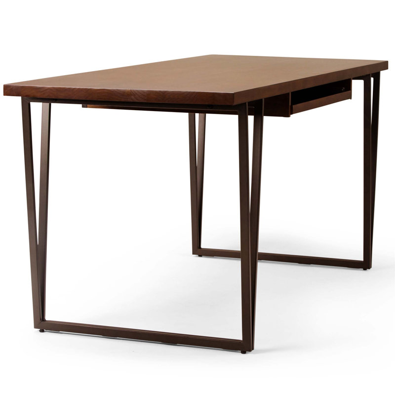 Bureau industriel en bois massif avec plateau coulissant pour clavier, idéal pour le travail et les études à domicile (BUREAU SEUL, CHAISE NON INCLUSE)