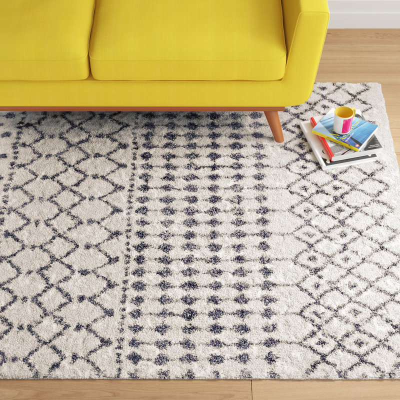 Rudden Moroccan Shag Cream/Blue Grey Rug, Oval 5' x 8'