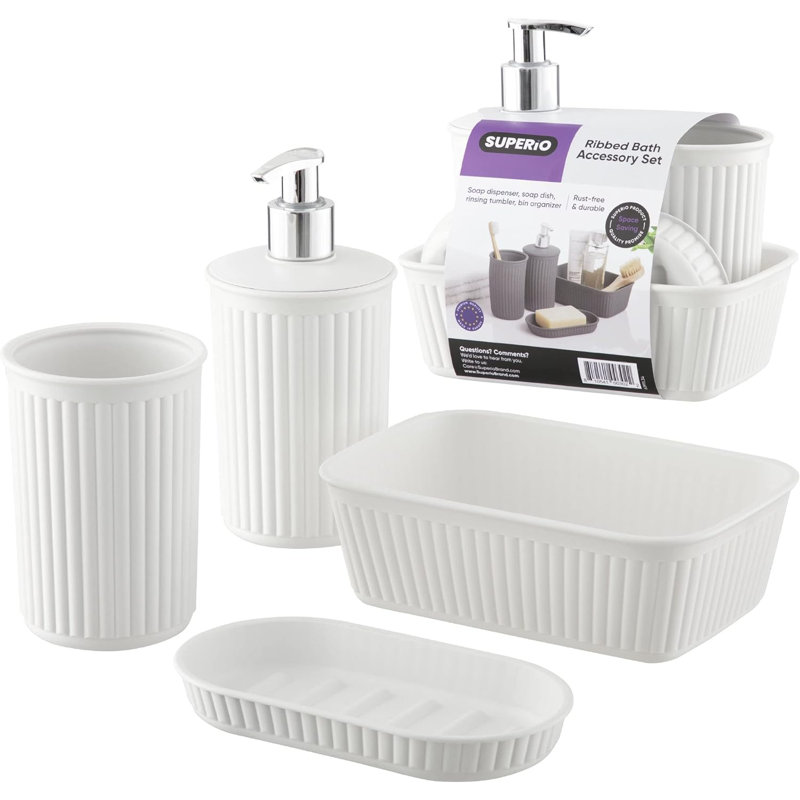 Ensemble d'accessoires de salle de bain nervuré, Blanc