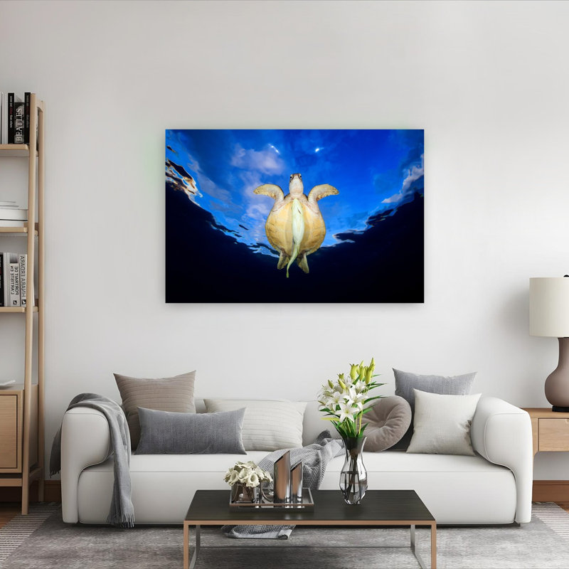 Turtle Soaring Blue Sky Peaceful Serene Tranquil Turtle Nature Ocean Wall Art Print 1 Piece Wrapped Canvas Wall Art
