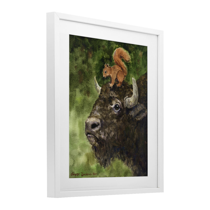 «Bison & Squirrel Duo», reproduction sous verre encadrée, conception de George Dyachenko, H 16 po x l 13 po