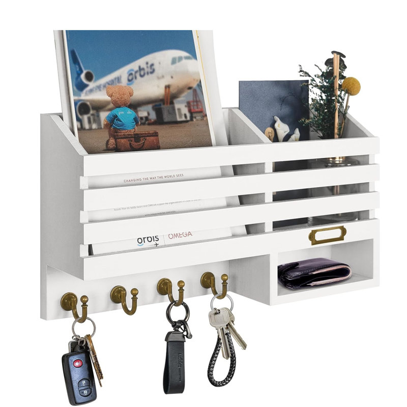 The Easy Mounted Key Rack and Mail Organizer with Store Shelf and Four Sturdy Keys Hooks Decor