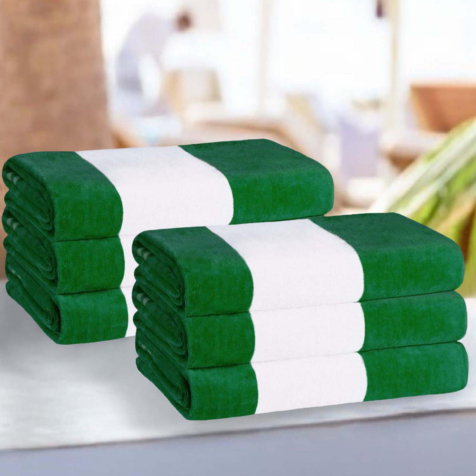 Calheta Cotton Oversized Cabana Stripe Beach Towels, 6, Dark Green