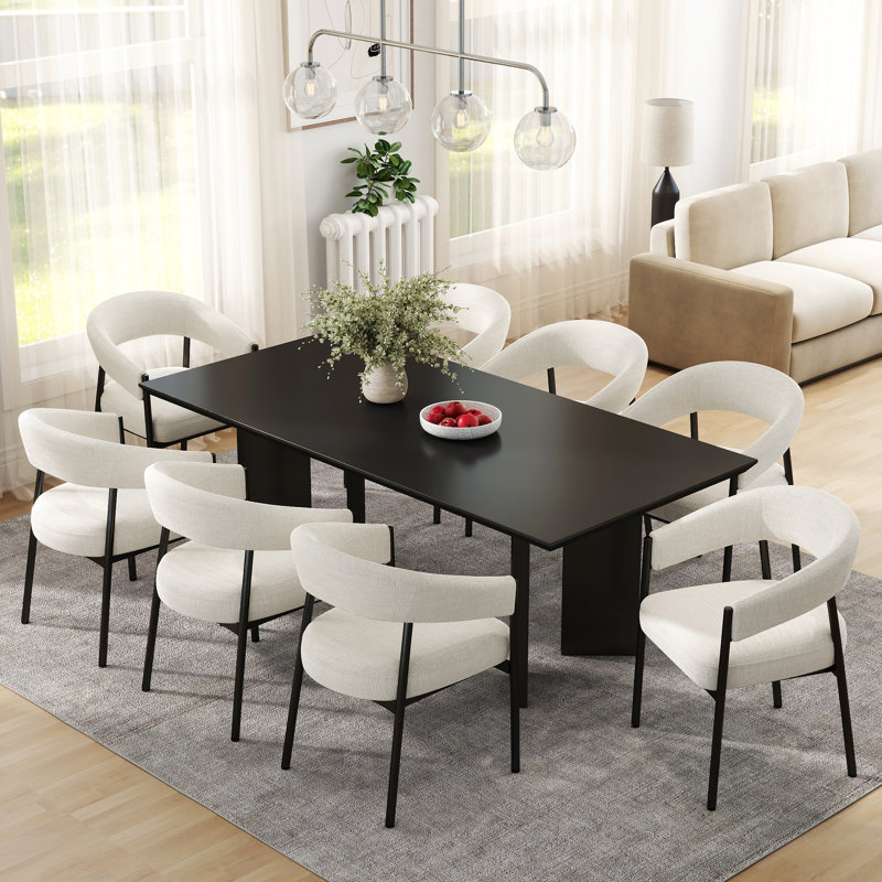 Greige Dining Chairs with Arm and Metal Legs, Upholstered Accent Chair for Kitchen, Living Room, Vanity, 8