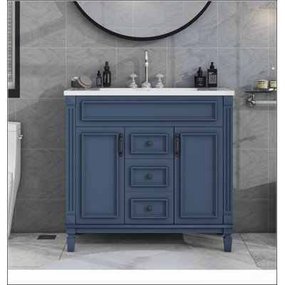 Meuble-lavabo avec lavabo supérieur, armoire de rangement avec 2 portes à fermeture douce et 2 tiroirs, lavabo simple