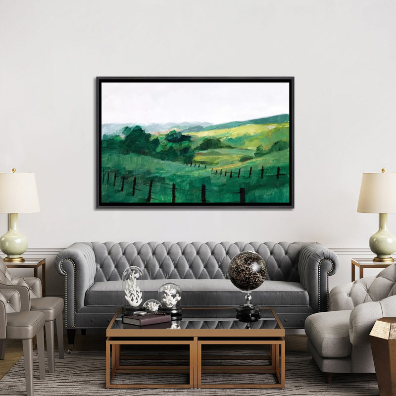«Fence Line II» par Ethan Harper - reproduction d'art, H 40 po x l 60 po x 1,5 po, Encadrement noir décoloré, Pas de tapis