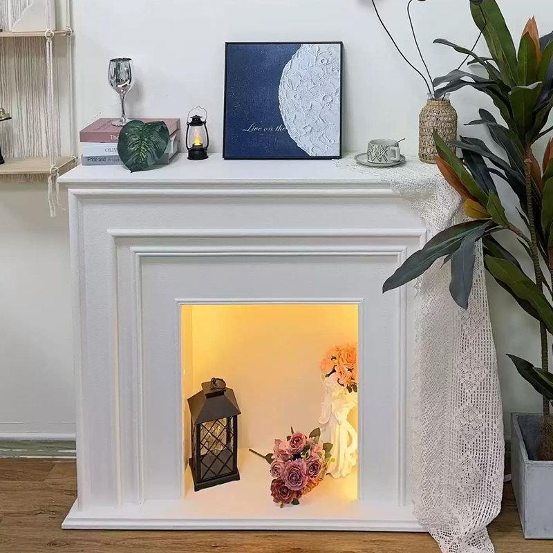 White Manufactured Wood Electric Fireplace