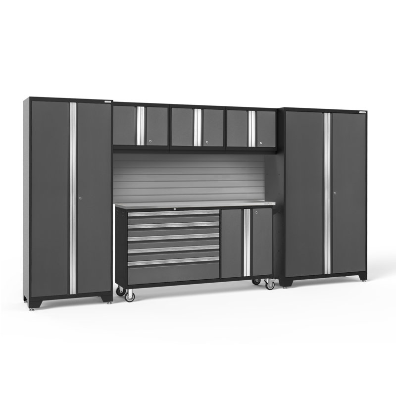Bold Series 6 Piece Garage Storage Cabinet Set, Gray, No Light, Stainless Steel