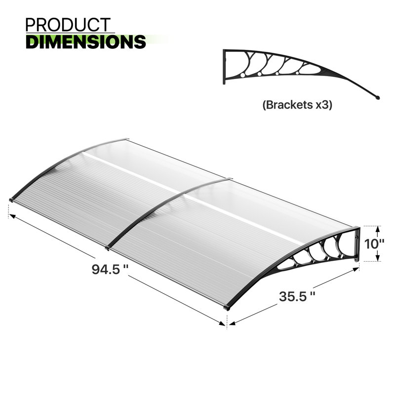 Auvent de porte d'entrée pour patio, H 9,87 po x l 94,50 po x P 35 po
