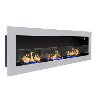 Dutta Recessed and Wall Mount Ethanol Fireplace, Adjustable Flame Size