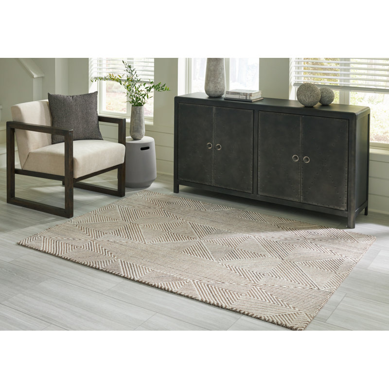 Beige and Brown Handmade Tufted Wool 5' x 7' Rug