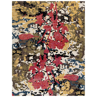 Tapis vert / ivoire en laine / coton touffeté à la main Kayshia