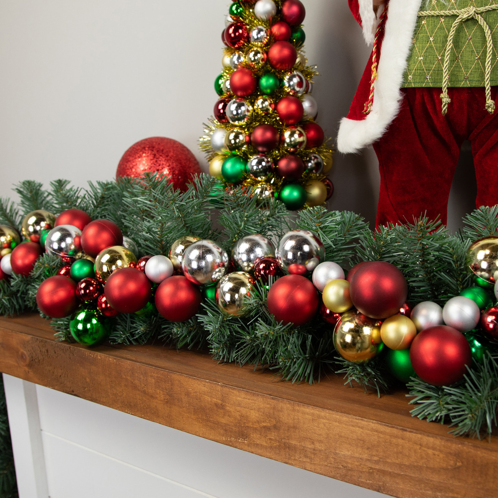 6' Shatterproof Ball Christmas Garland, Gold/Red/Green