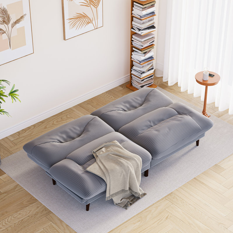 65” Futon multi-person sofa that can be converted into bed with adjustable back and ends, Gray Corduroy