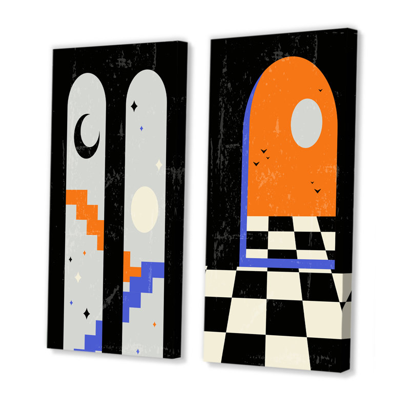 "Graphic Vintage Minimal Architecture VI", ensemble de 2 peintures, Toile tendue, H 32 po x l 32 po x P 1 po