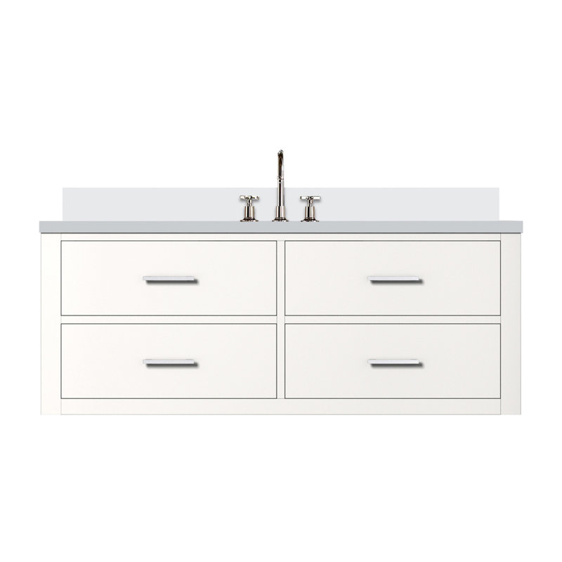 Ensemble de meuble-lavabo simple blanc l 48 po x P 22 po, comptoir en quartz blanc et robinet, Blanc