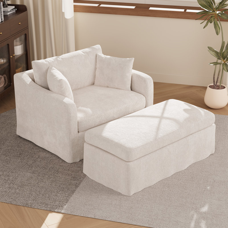 Accent Chair Set,Chenille Accent Armchair And Ottoman, Beige