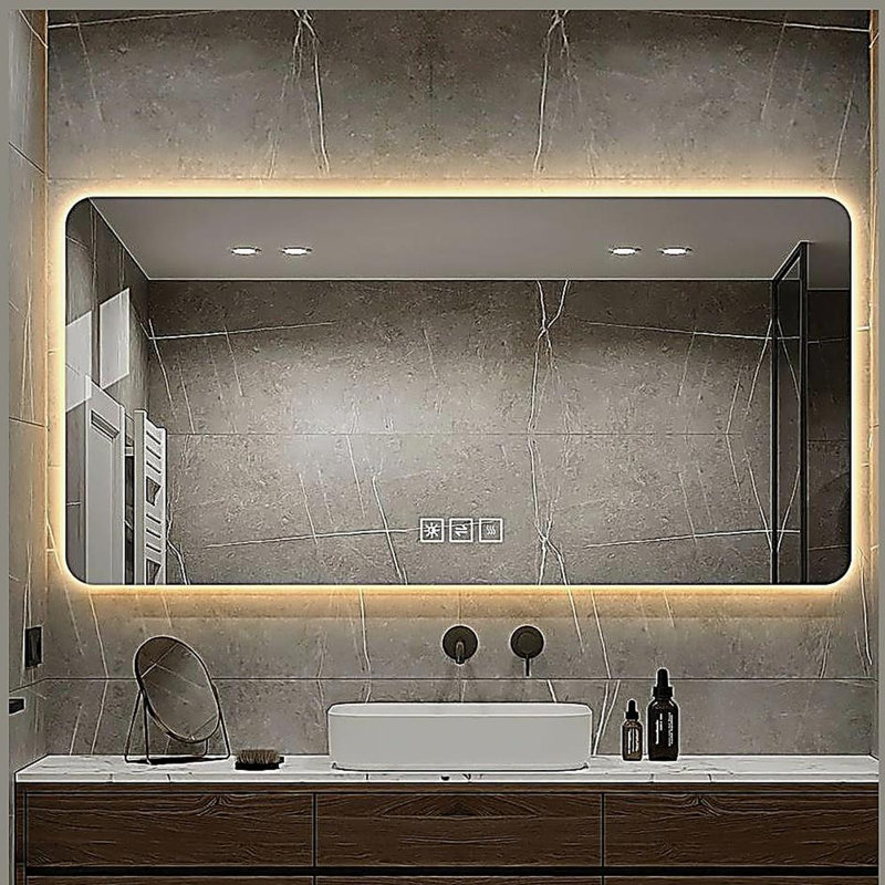 Miroir de salle de bain 48 * 24 po à DEL, résistant à la corrosion, trois couleurs à intensité variable, miroir rétroéclairé avec fonction de désembuage à une touche