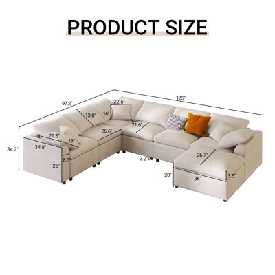 Canapé modulaire réversible de 125 po à 7 places de 125 po avec repose-pieds mobile, pour salon, bureau et espace spacieux