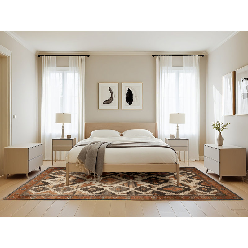 Machine Washable Persian Brown Area Rug, Rectangle 5' x 8'