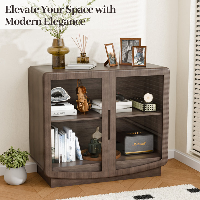 Modern 31" Wide Accent Cabinet, 2-Door Sideboard Buffet Cabinet With Adjustable Shelves, Freestanding Credenza Storage Cabinet For Living Room And Dining Room, Walnut