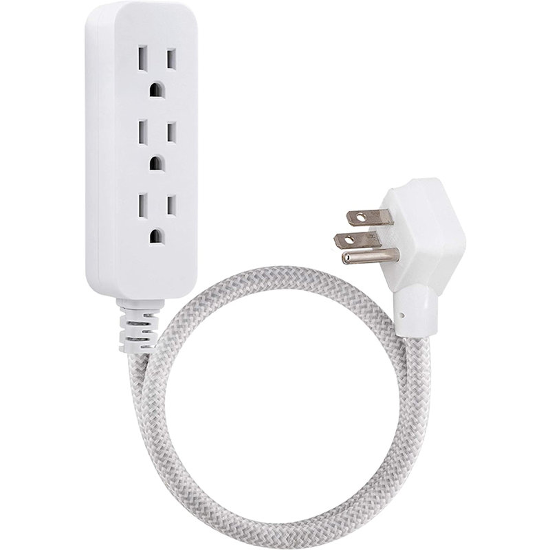 Cordinate 2-ft 3-Outlet Grounded Braided Extension Cord, Gray, 47297
