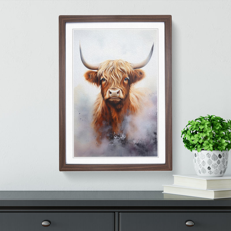 Highland Cow Informel - Framed Print, 34cm H x 25cm W x 2cm D, Walnut