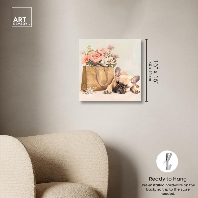 Art sur toile Sleepy Frenchie, Toile tendue, H 16 po x l 16 po x P 1,5 po