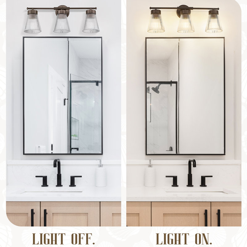 Luminaire de salle de bain rétro à intensité variable, verre rayé transparent, H 9,80 po x l 24,10 po x P 6,90 po, 3
