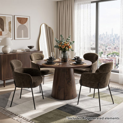 Ensemble de table de salle à manger extensible ronde à ovale avec fauteuils rembourrés