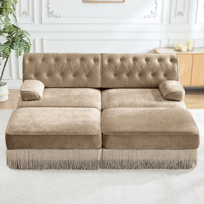 Camel 2 Style, velours confortable et respirant, jupe à pompons, combinaison, légèrement incurvée, facile à assembler pour l'espace de vie, velours avec 2 pièces, tissu, montage à domicile