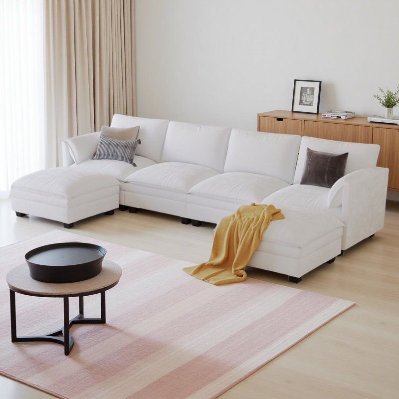 Canapé de 141,5 po à 141 places de grande taille, canapés en U avec repose-pieds mobile, accoudoirs avec poches, canapé en tissu moderne pour le salon