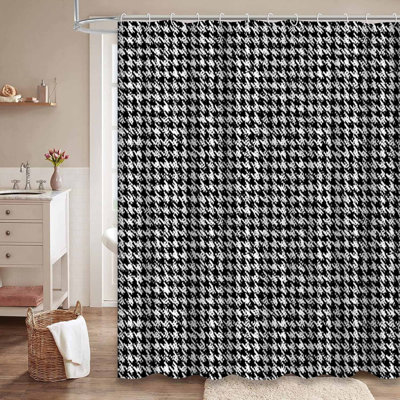 Rideau de douche abstrait à carreaux noirs avec 12 crochets