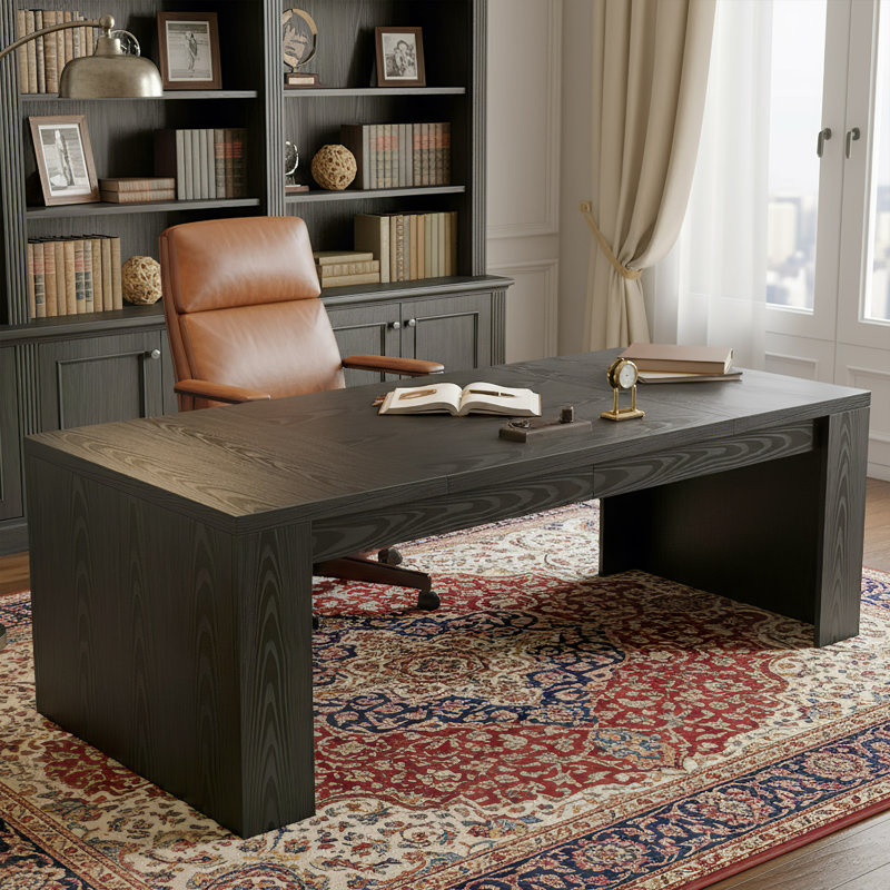 71'' Rectangular Executive Desk with Double Pedestal Legs, Farmhouse Computer Workstation for Home Office, Black