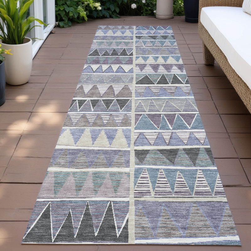Machine Washable Indoor/Outdoor Husby ACN2205 Geometric Rug, Runner 2'3" x 7'6"