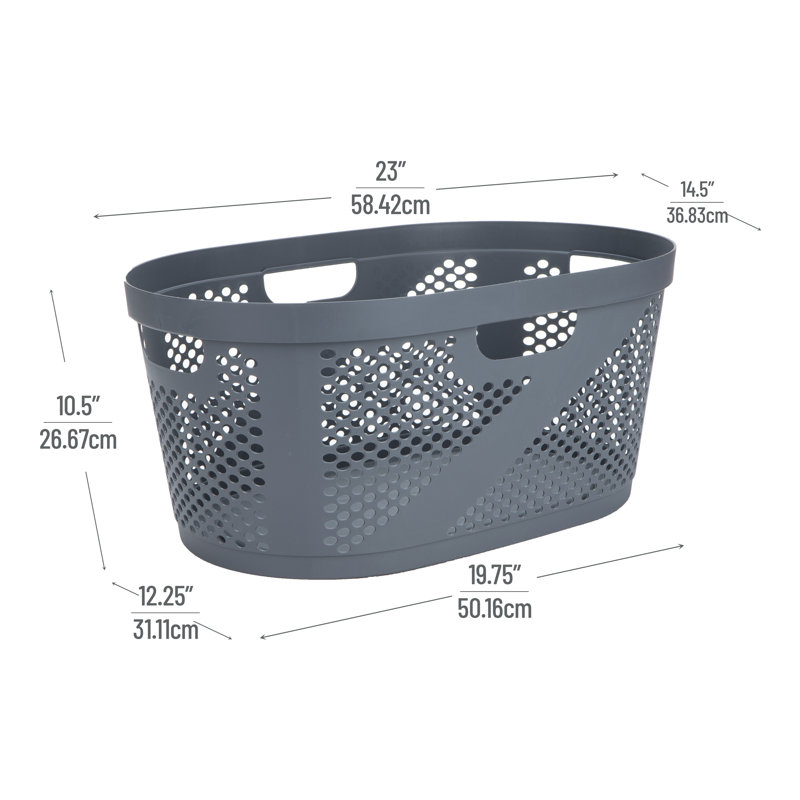 40L Laundry Basket, Clothes Hamper, Ventilated, Plastic, 23"L x 14.5"W x 10.5"H, Gray