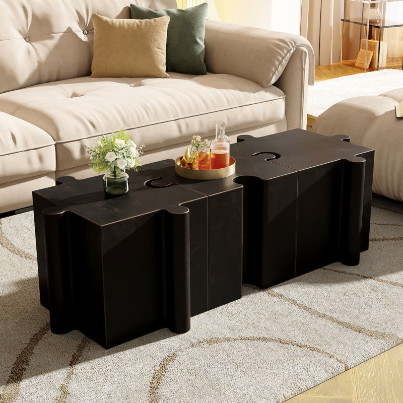 3-Piece Artistic Puzzle Table Set/Modular MGO Side Tables With Interlocking Design (2 Convex & 1 Concave)/ 200Lb Capacity For Indoor & Outdoor