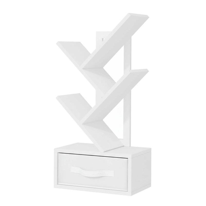Organisateur de rangement pour bureau debout à 4 niveaux avec tiroir, Blanc