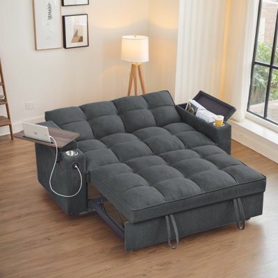 Latitude Run® 65'' 3-in-1 Convertible Sofa Bed, Pull out Sleeper Sofa with 360° Swivel Side Table, USB, Cup Holder, Storage Armrest