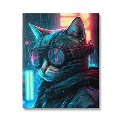 Au-930-Canvas " Cybercat Futuristic Animal Goggles " by Cybergeek Design