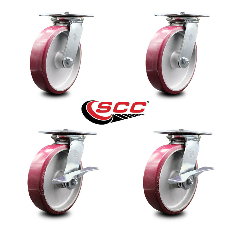 4 Piece Poly on Aluminum Swivel Caster Set
