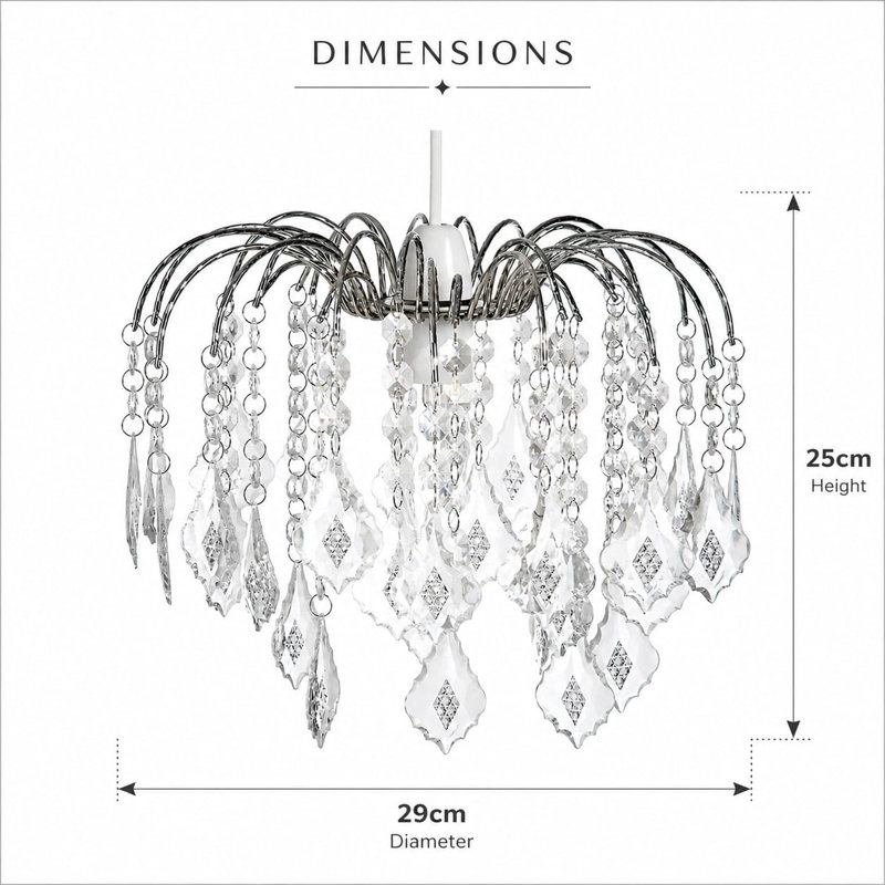 Chrome Easy Fit Crystal Effect Pendant Shade 29cm – Decorative Chandelier Style Ceiling Light Shade