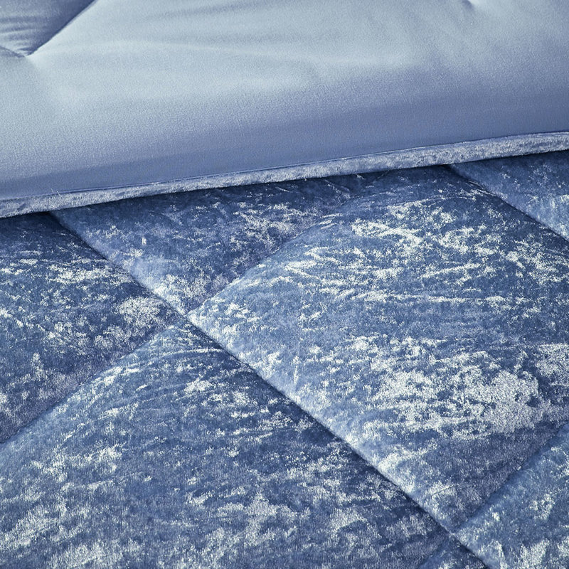 Édredon double / grand en velours pervenche - Literie de luxe avec bourre et coussin décoratif lavable à la machine, Bleu