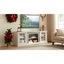 Meuble télé blanc avec bordure en faux pierre, 70 po de largeur, 2 portes de rangement, 75 po de compatibilité, 6 passe-câbles, 4 tablettes réglables de 70,75 po de long, capacité, ouvertures