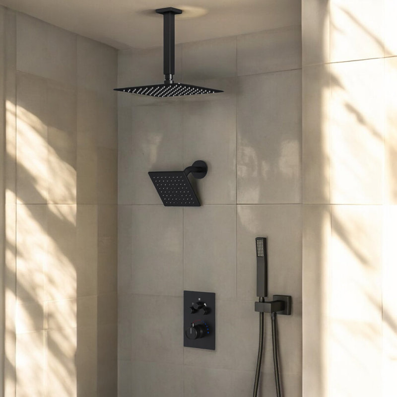 Robinet de douche thermostatique à système de douche complet avec valve brute avec pommes de douche 12 "et 6" avec douche à main
