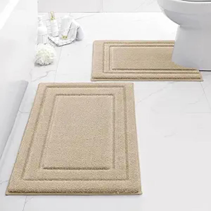 Ensemble de tapis de salle de bain 2 pièces en microfibre ultra douce et absorbante, Beige, L 32 po x l 20 po