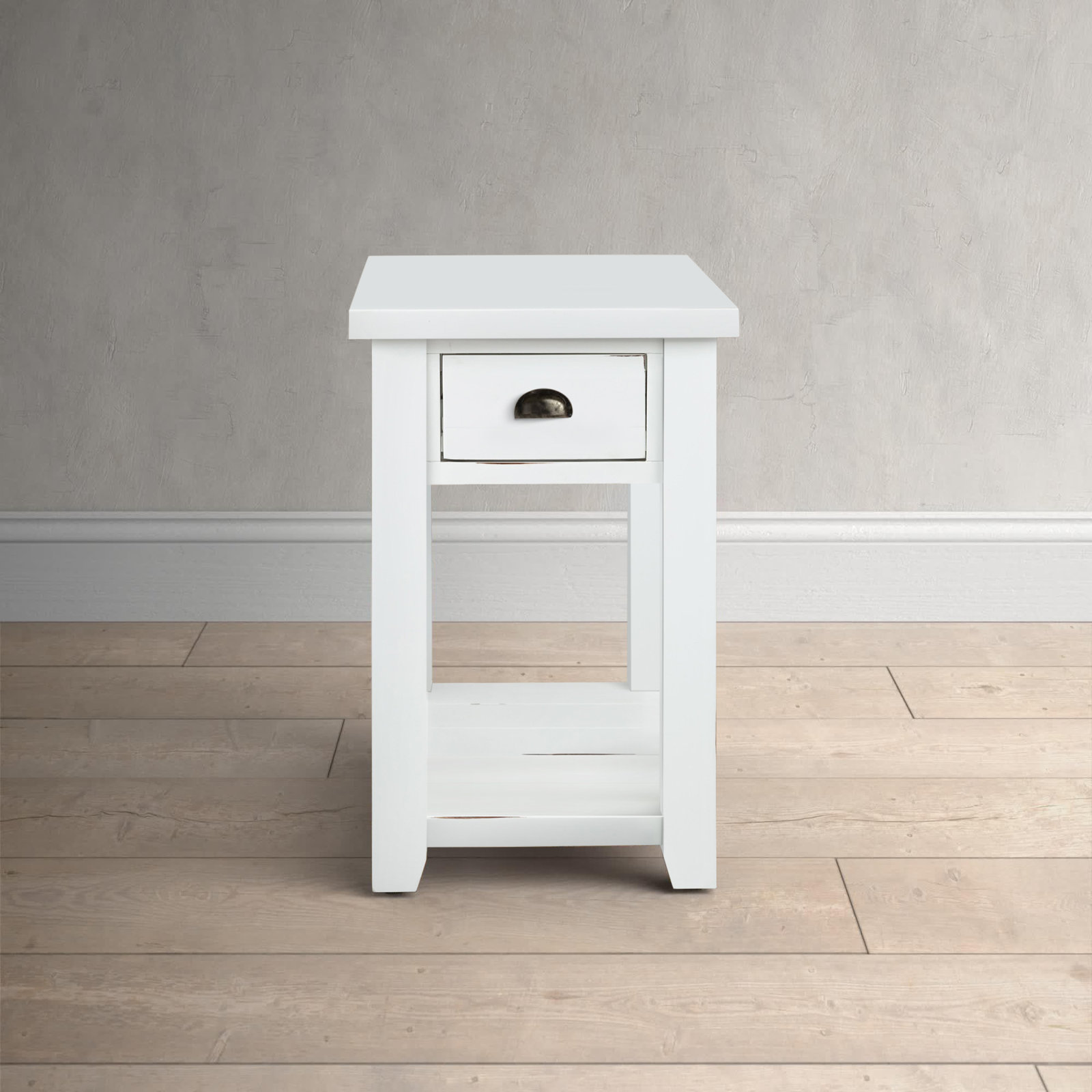 Castile End Table With Storage, Weathered White
